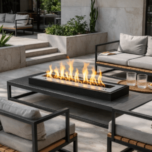 Black Rectangle Bio-Ethanol Fireplace Case Table Ready