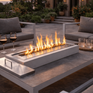 White X-Large Rectangle Bio-Ethanol Fireplace Table Ready