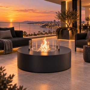 The PUCK Steel 1200 Round Bioethanol Fire Pit Table